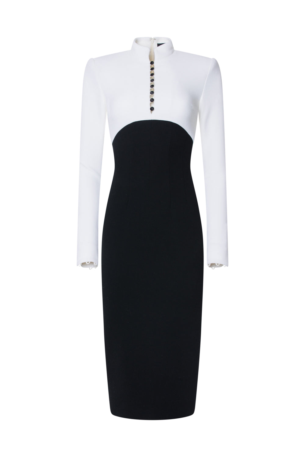 COLLARLESS BUTTON MIDI DRESS