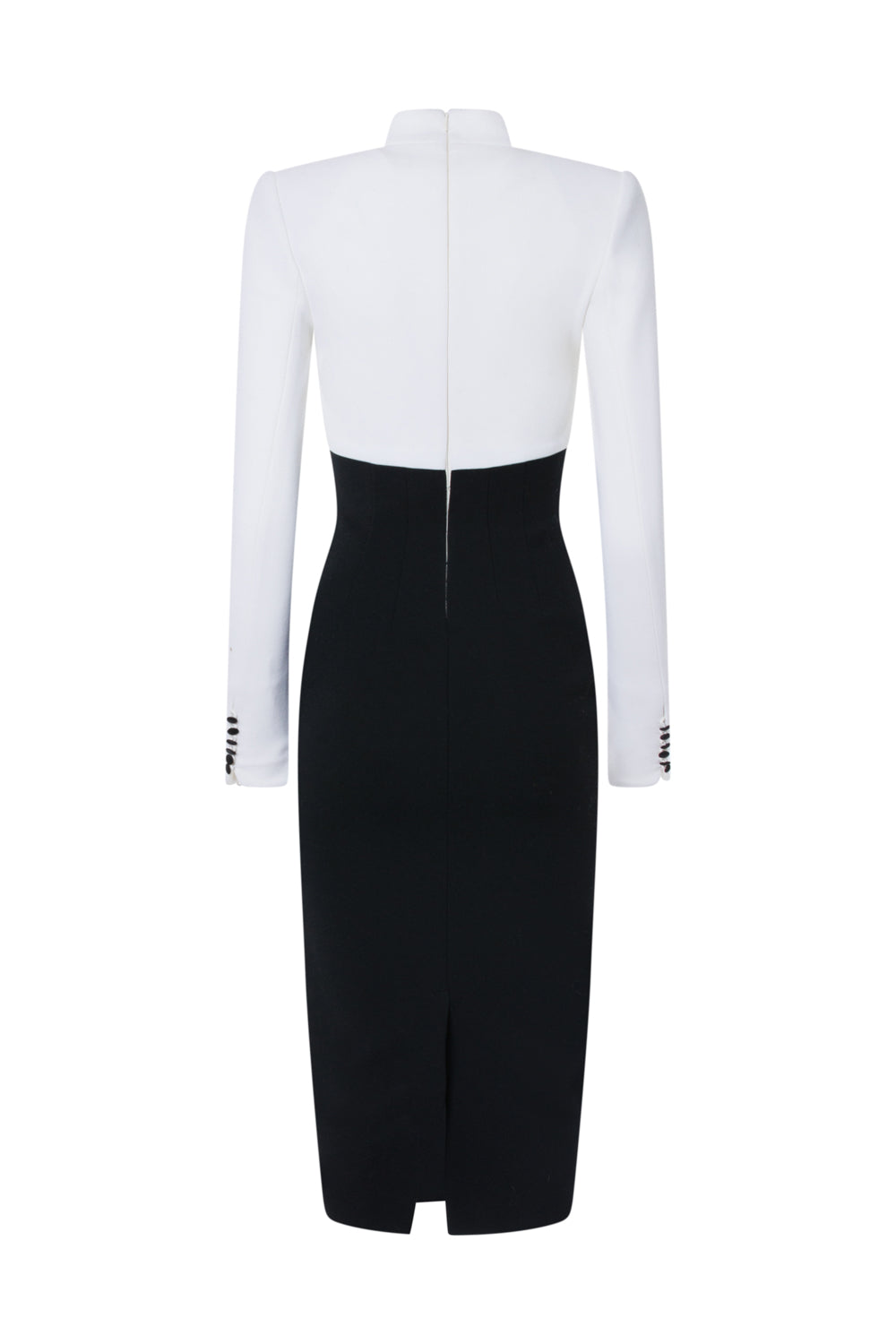 COLLARLESS BUTTON MIDI DRESS
