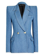 Double Breasted Denim Blazer