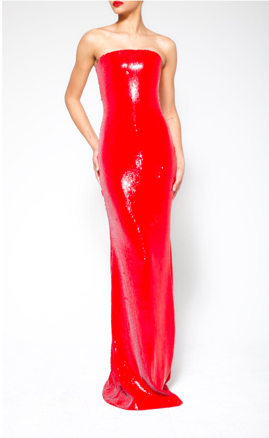 STRAPLESS SEQUIN COLUMN GOWN