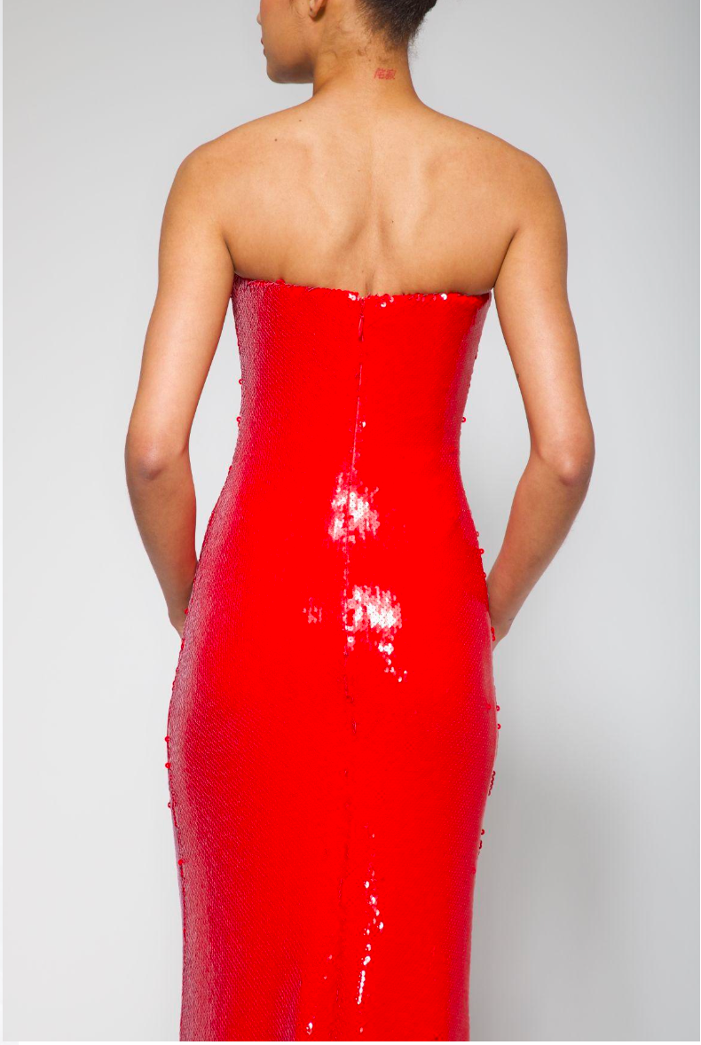 STRAPLESS SEQUIN COLUMN GOWN