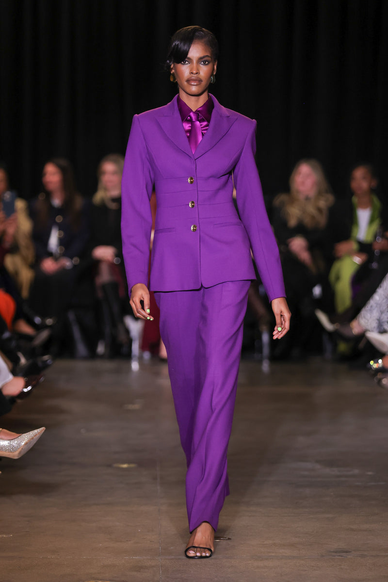 Pleated Waist Wool Blazer