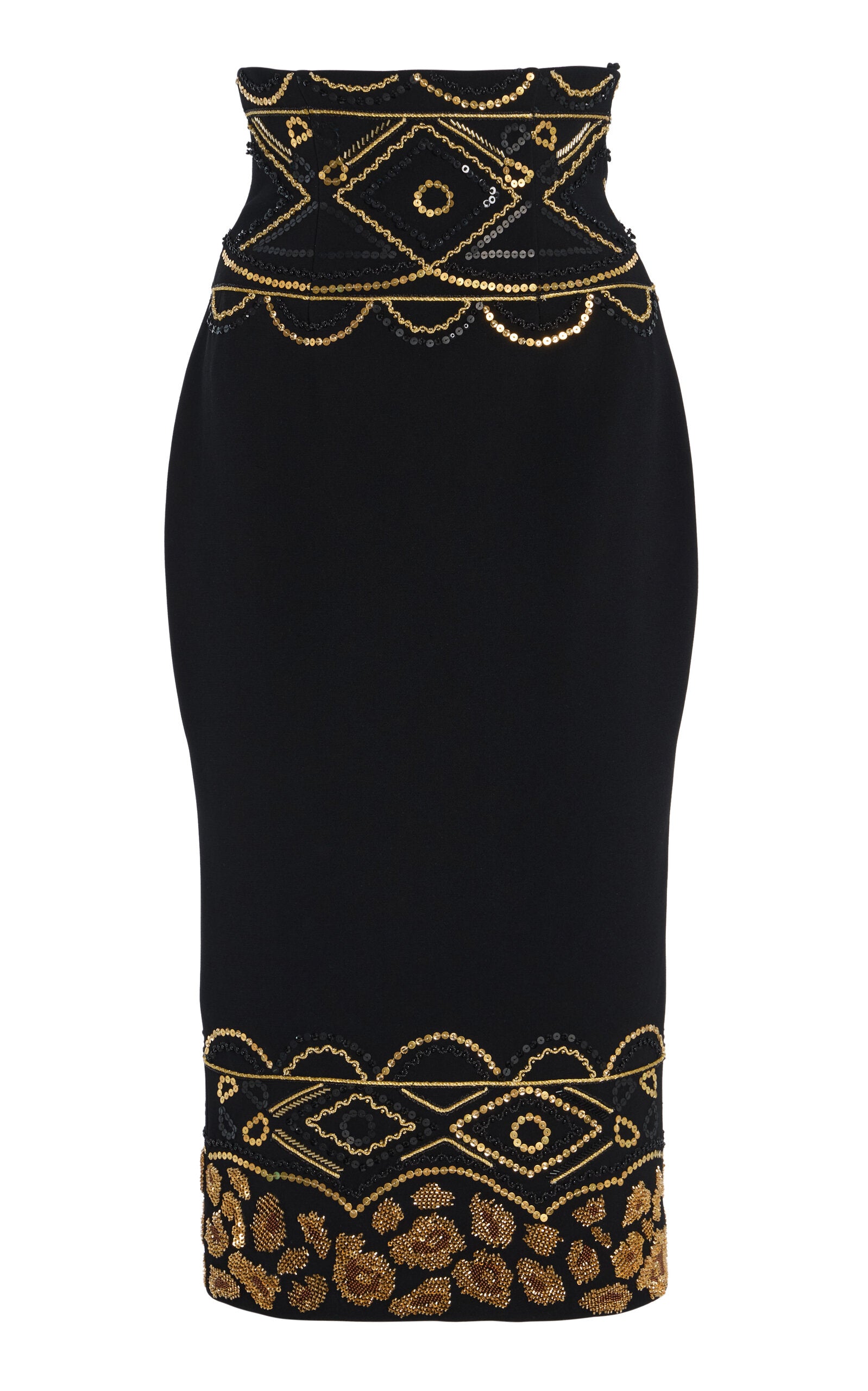 Embroidered Corset Wool Crepe Pencil Skirt