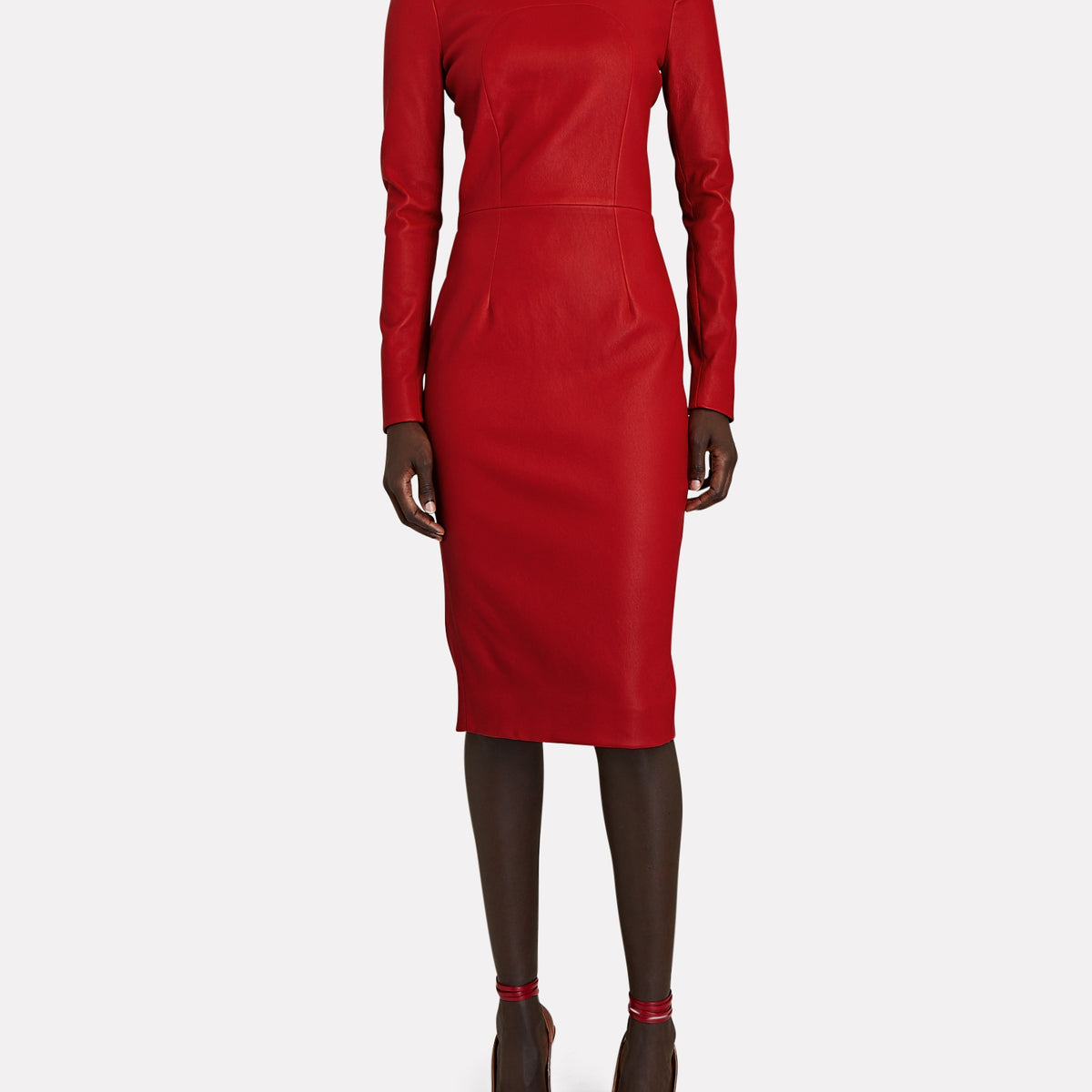 long sleeve red leather dress STRETCH Plus Size Summer Dark Dopamine Dresses designed with puff sleeves COLOR:Persimmon
