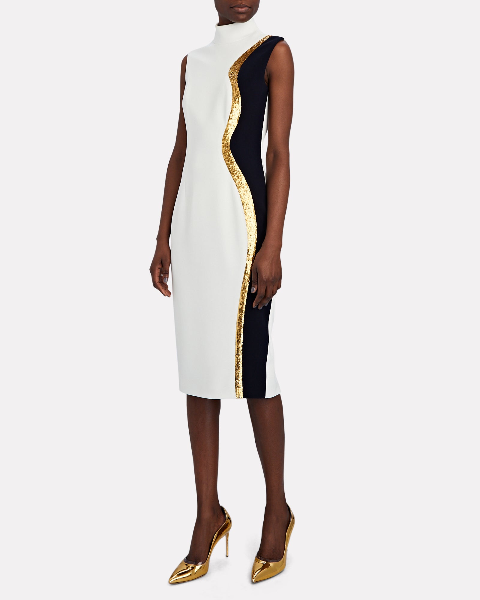 Sleeveless Contrast Midi Dress with Sequin Detail