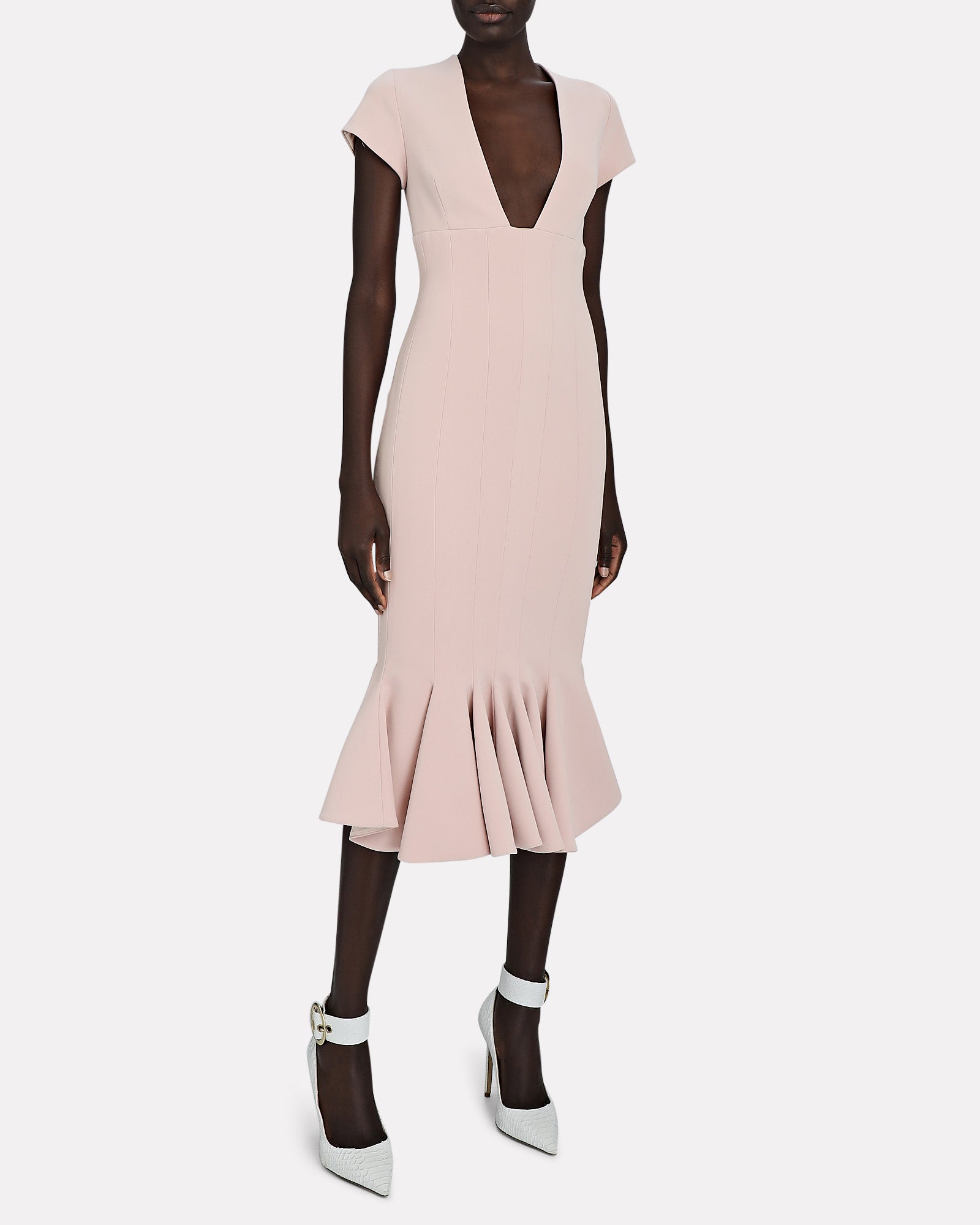 Deep-V Cap Sleeve Day Dress