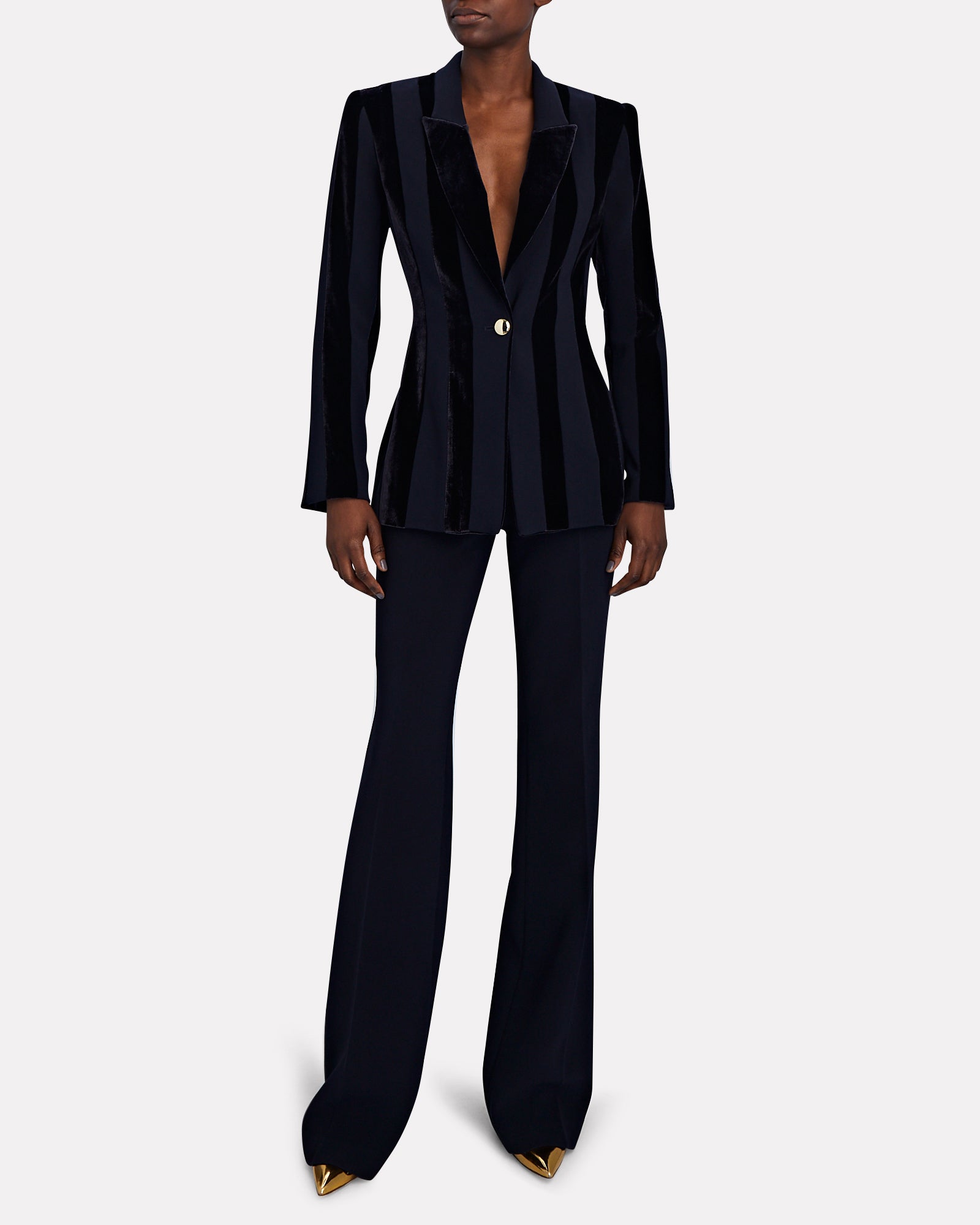 Paneled Single Breasted Blazer Navy Blue