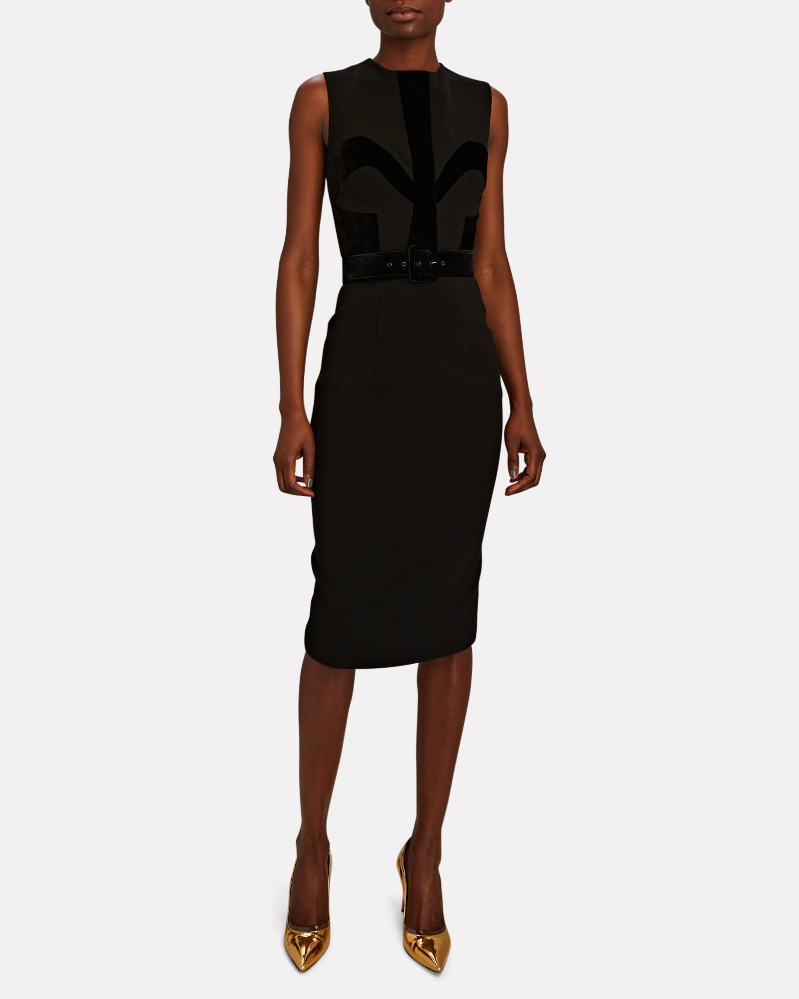 Sleeveless Belted Paneled Midi Dress