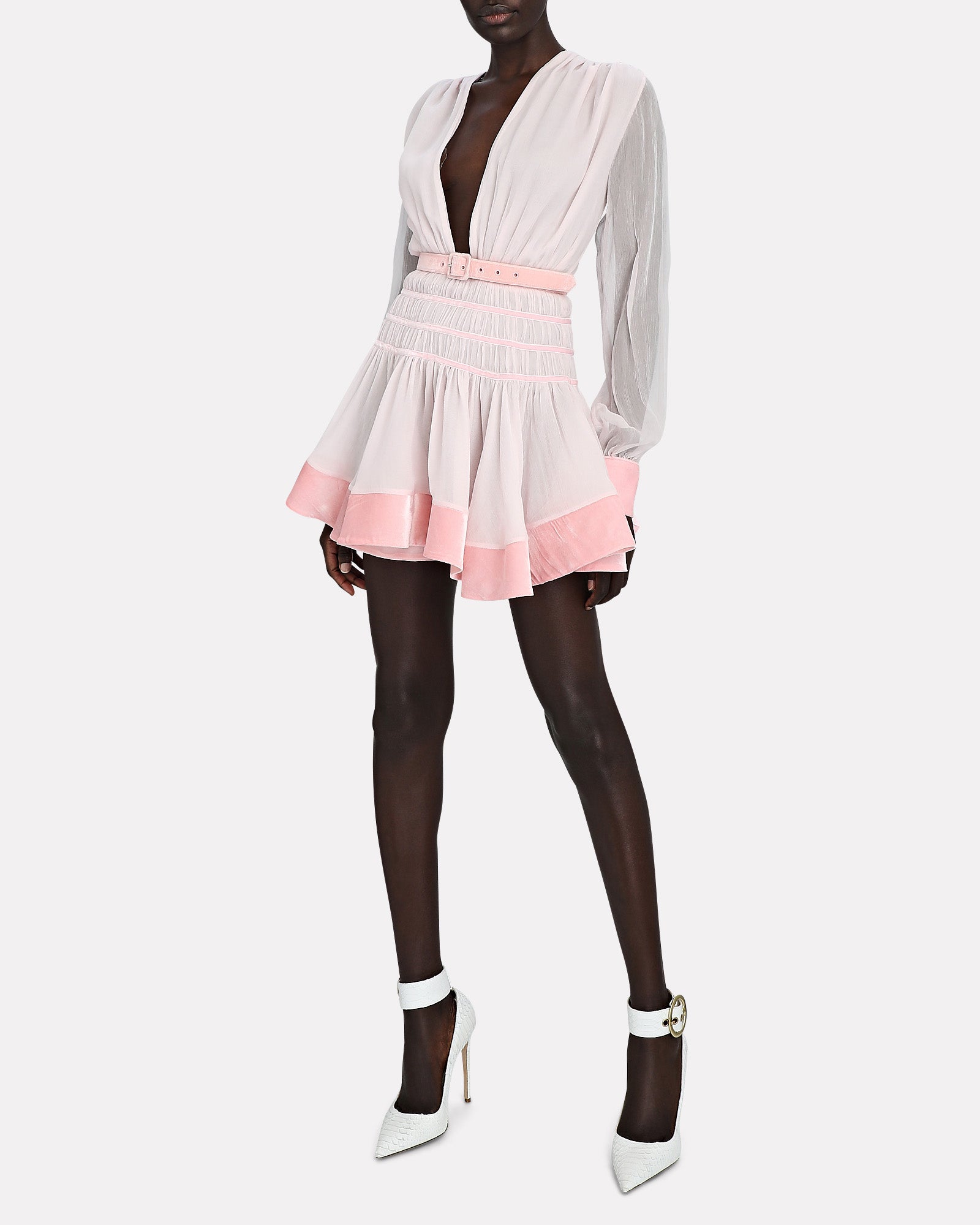 Tiered Mini Dress w/ Velvet Trim