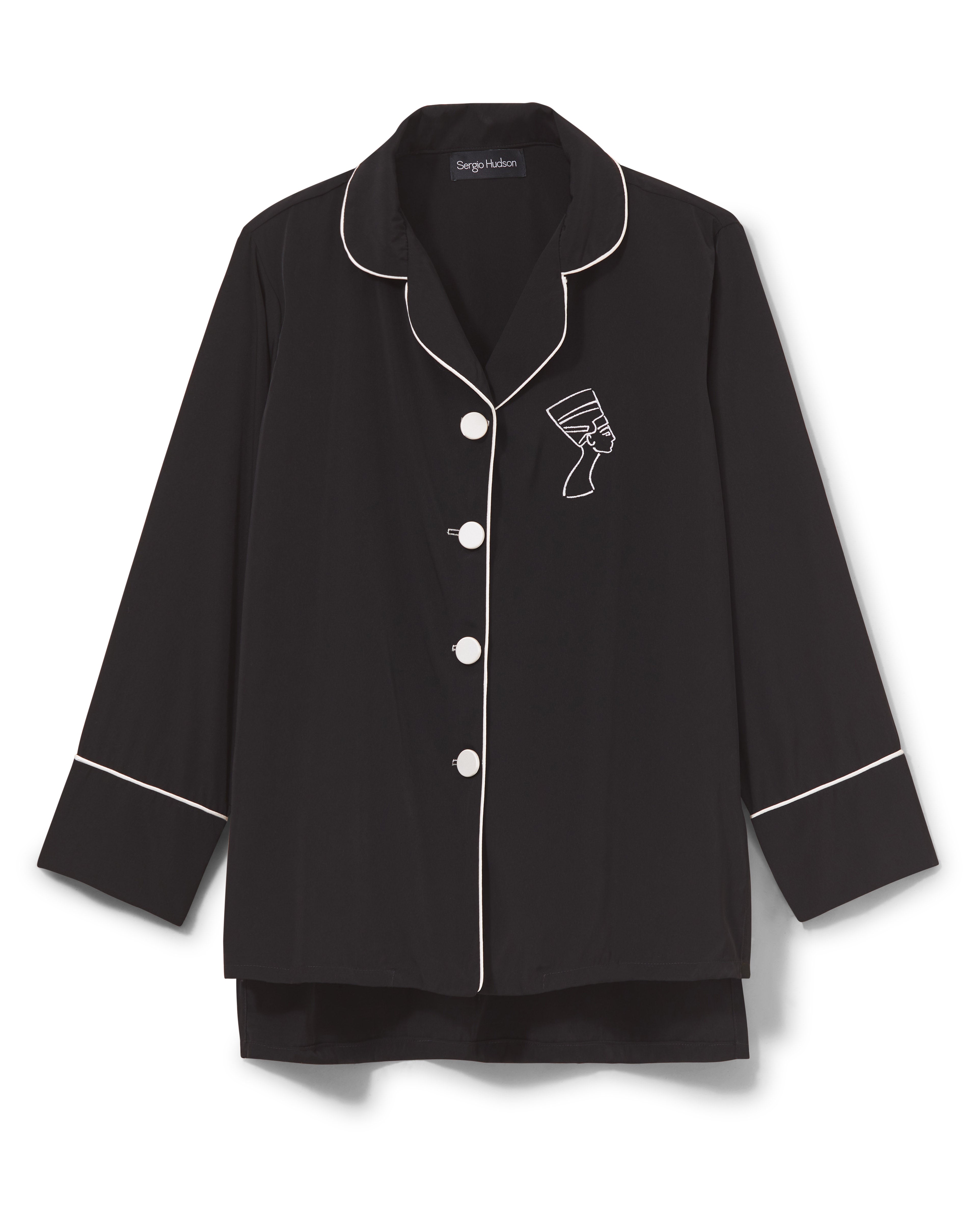 Black Silk Trimmed Pajama Set