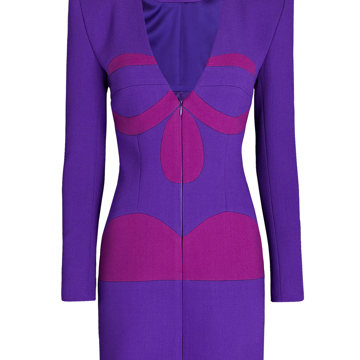 Sergio Hudson Long sleeve Paneled Mini Dress in Wool Crepe