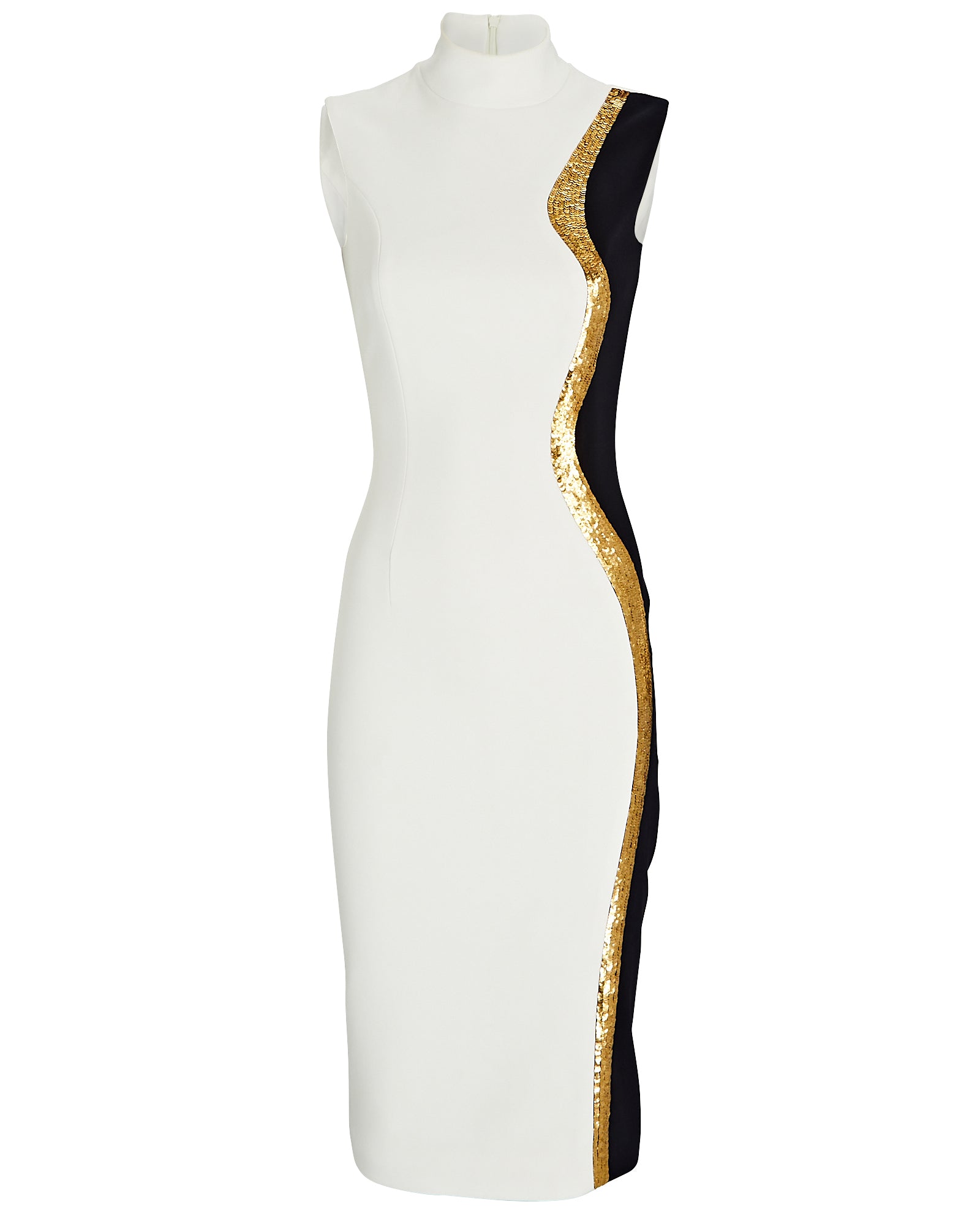 Sleeveless Contrast Midi Dress with Sequin Detail