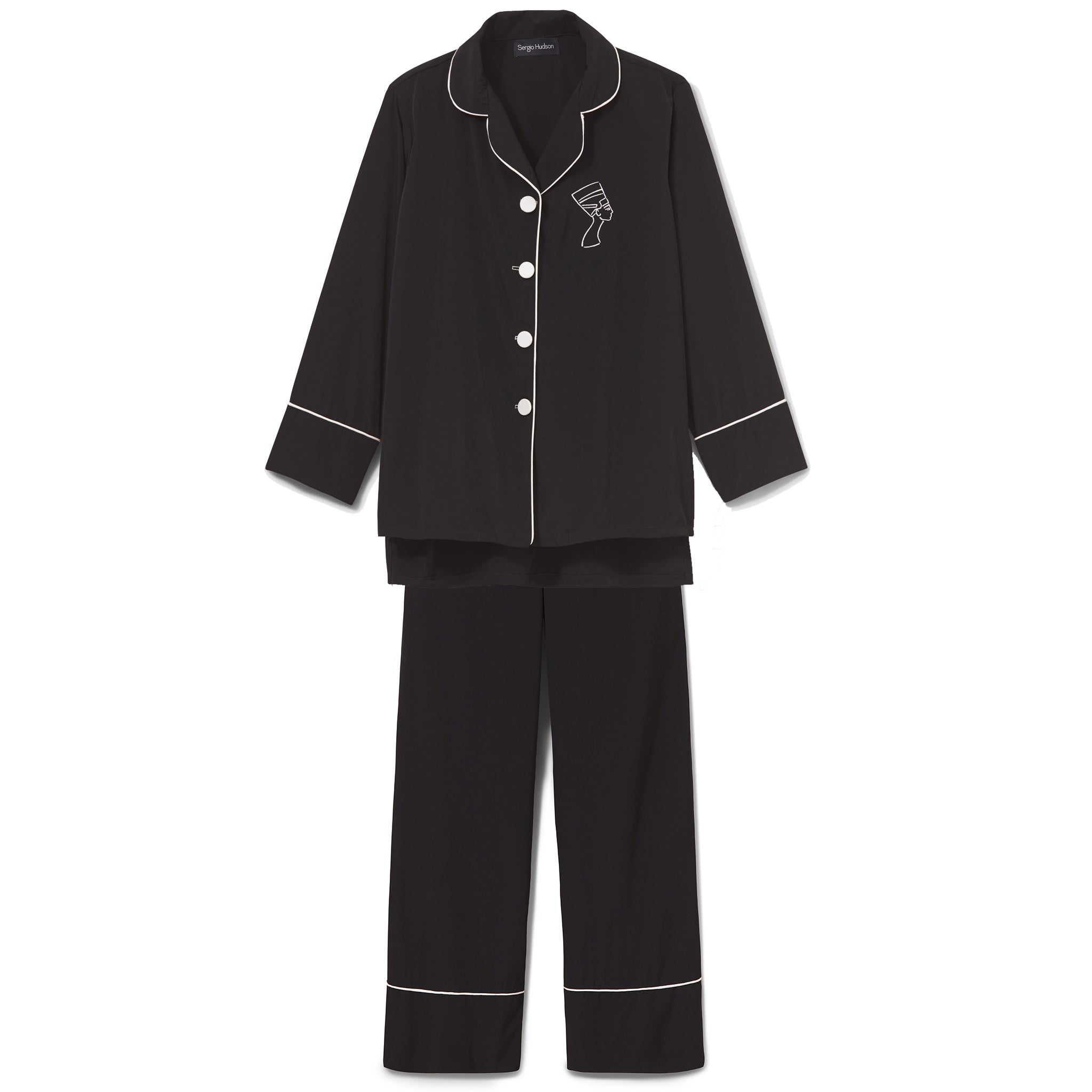 Black Silk Trimmed Pajama Set